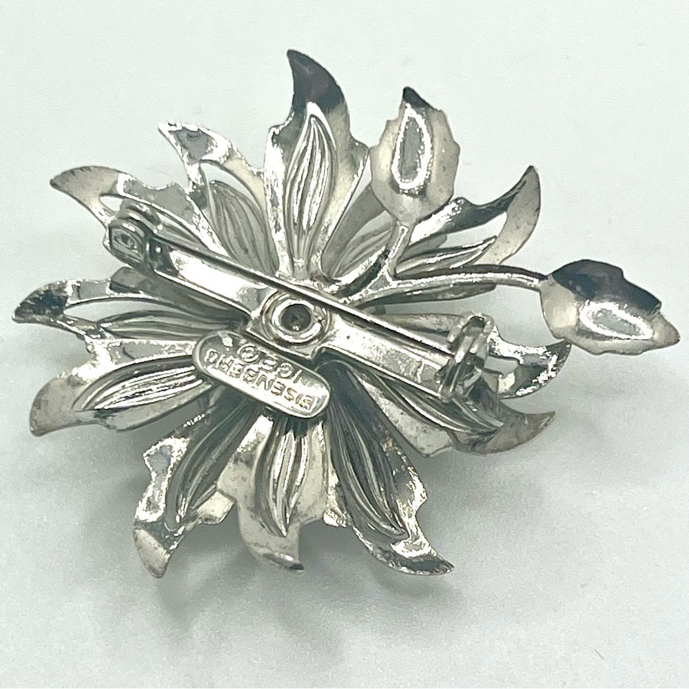Vintage Eisenberg Ice Flower Brooch Silver Tone Crystal Rhinestone - Picture 3 of 9